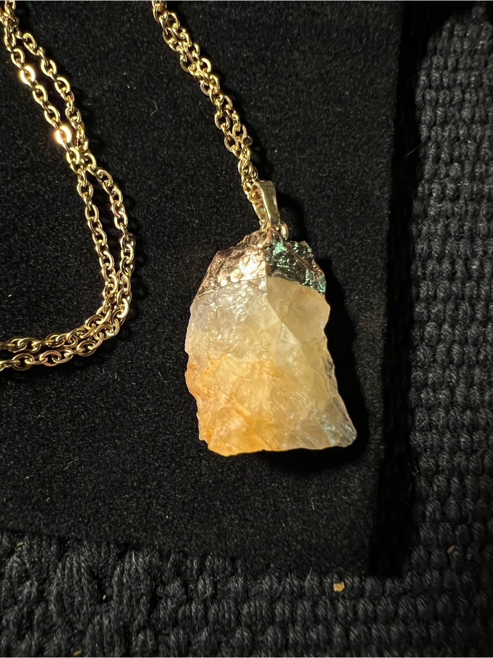 Raw Orange Calcite Gold-Dipped Crystal Pendant Necklace - Picture 3 of 5